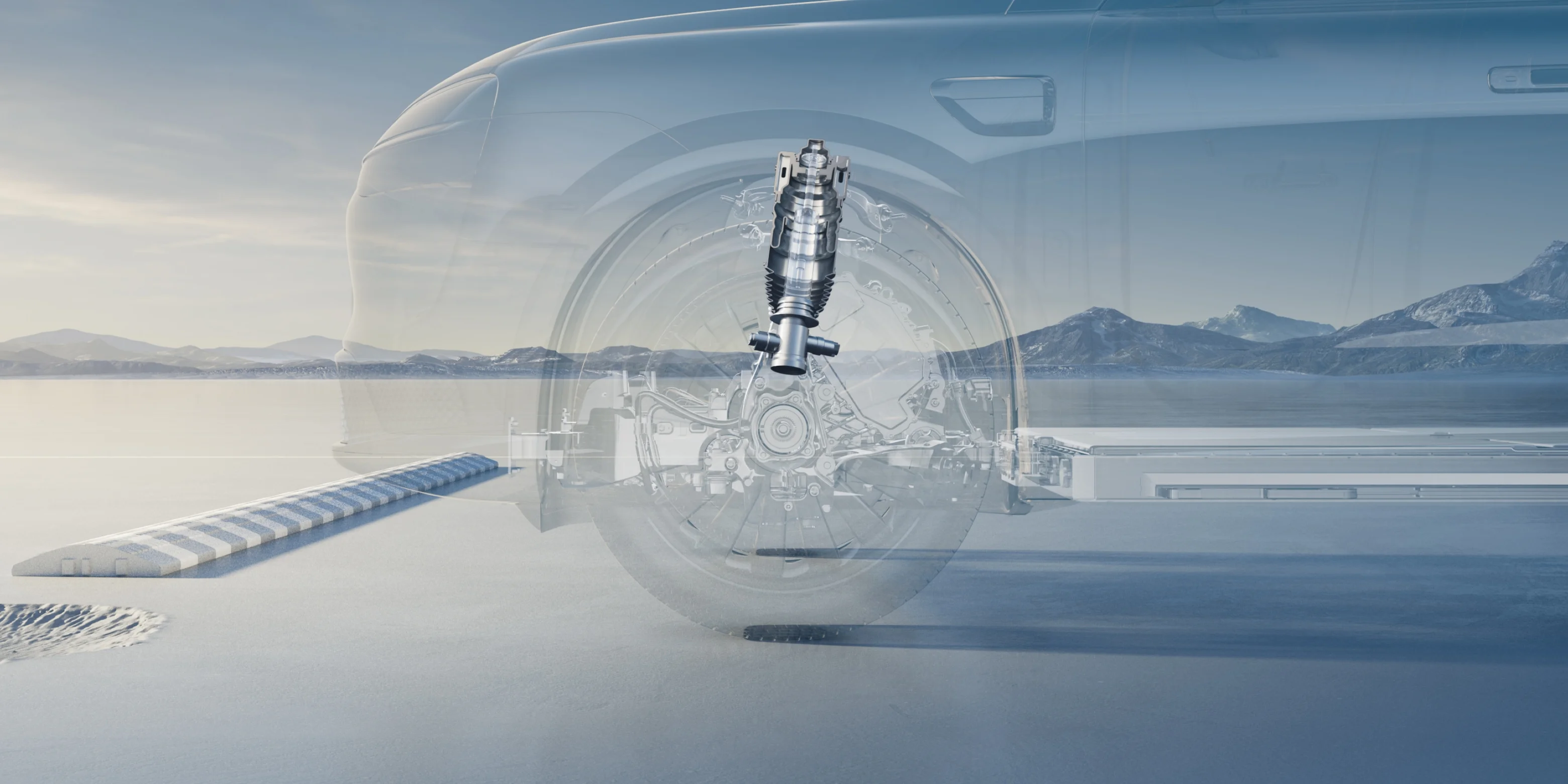 La suspension active fournit jusqu’à 11451 N de force de levage, une vitesse de réponse de 400 mm/s et une plage de réglage de 180 mm1.
